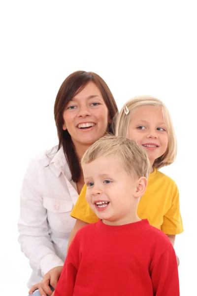Lycklig Familj Mamma Med Son Och Dotter Isolerad Vit — Stockfoto
