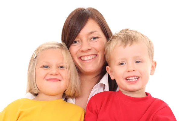 Glückliche Familie Mutter Mit Sohn Und Tochter Isoliert Auf Weiß — Stockfoto