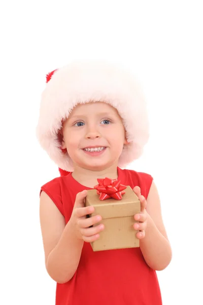 Entzückender Jähriger Junge Roter Weihnachtsmütze Isoliert Auf Weißem Grund — Stockfoto