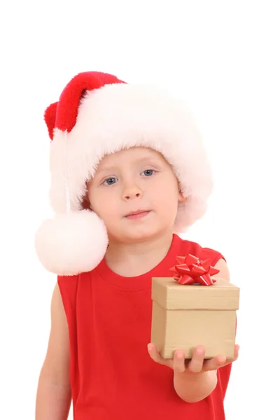 Çok Güzel Yaşında Beyaz Izole Kırmızı Noel Şapkalı Çocuk — Stok fotoğraf