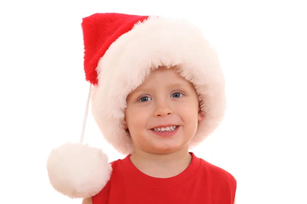 Schattig Jaar Oude Jongen Rode Kerstmuts Geïsoleerd Wit — Stockfoto
