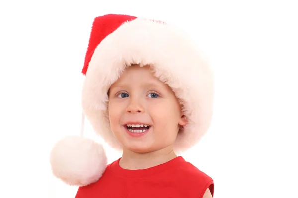 Adorable Niño Años Edad Sombrero Navidad Rojo Aislado Blanco — Foto de Stock