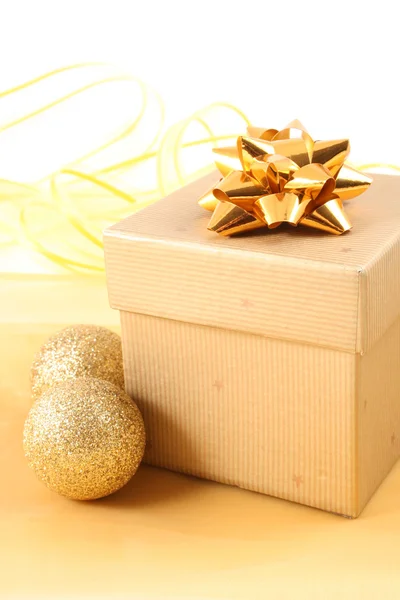 Christmas Gift Golden Bow Isolated White — Stock Photo, Image