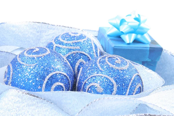 Christmas Gift Blue Bow Close Ups — Stock Photo, Image