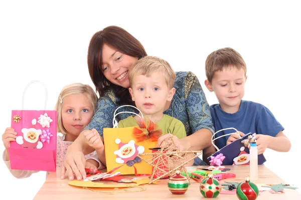 Mother Children Making Christmas Decoration All Decorations Made Mother Children — Stock Fotó