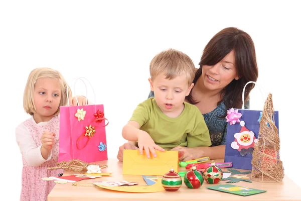 Mother Children Making Christmas Decoration All Decorations Made Mother Children — Stockfoto