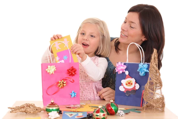 Mother Years Old Girl Making Christmas Decoration All Decorations Made — Stock Photo, Image