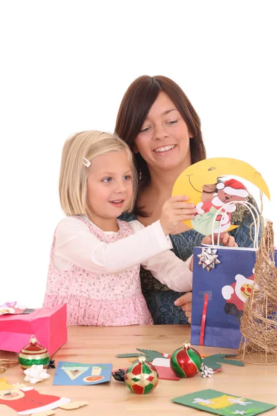 Mother Years Old Girl Making Christmas Decoration All Decorations Made — Stok fotoğraf