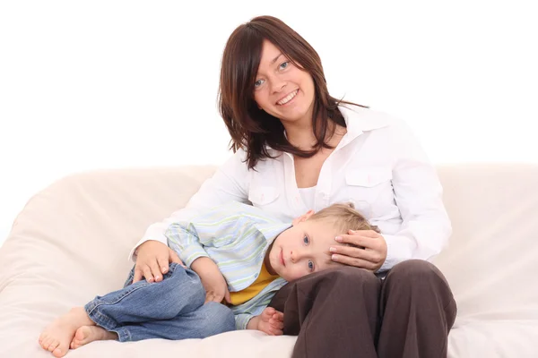 Mother Years Old Boy Sofa — Stock Photo, Image