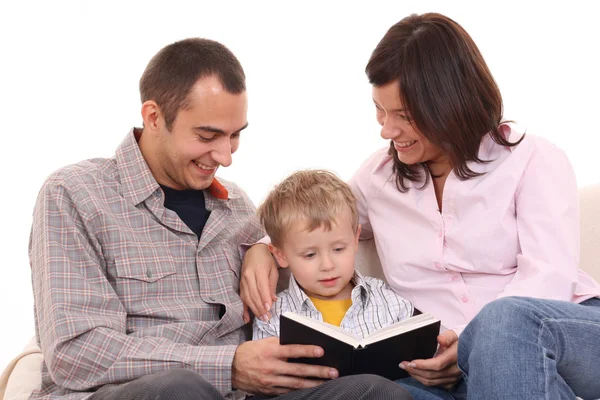 Vater Mutter Und Jahre Altes Kind Lesen Buch Isoliert Auf — Stockfoto