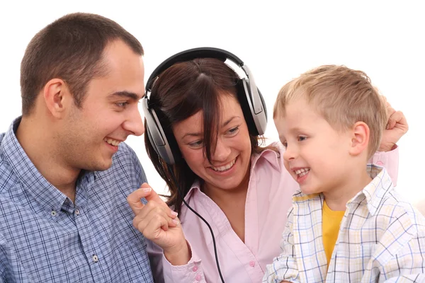 Mother Father Son Listen Music Leisure Activity — Stock Photo, Image