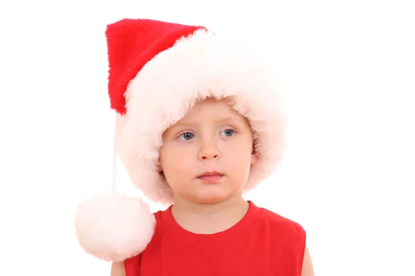 Urocza Lat Chłopiec Czerwonym Boże Narodzenie Kapelusz Białym Tle Obrazy Stockowe bez tantiem