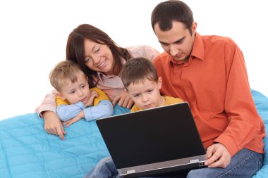 Family using laptop clipart