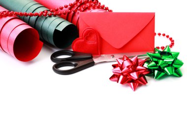 Gift wrapping materials on white background clipart