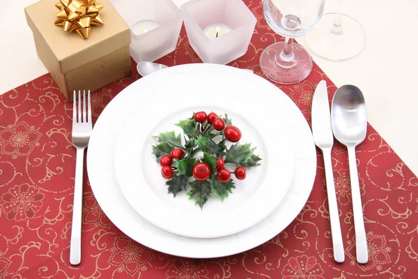 Boże Narodzenie Tabeli Ustawienia Gotowy Świąteczny Obiad — Zdjęcie stockowe
