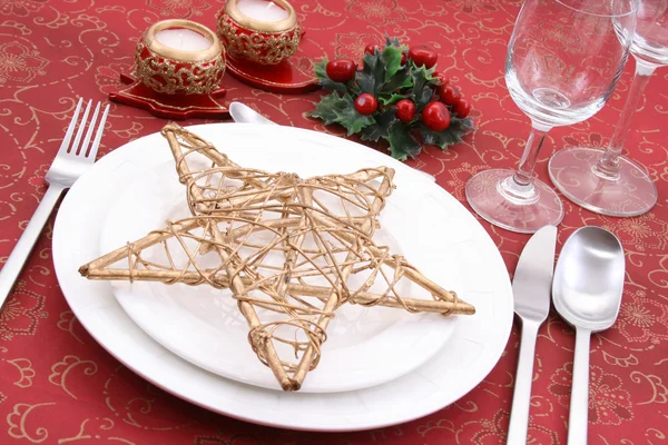 Boże Narodzenie Tabeli Ustawienia Gotowy Świąteczny Obiad — Zdjęcie stockowe