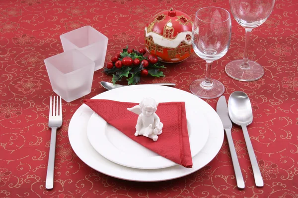 Cenário Mesa Natal Pronto Para Jantar Natal — Fotografia de Stock