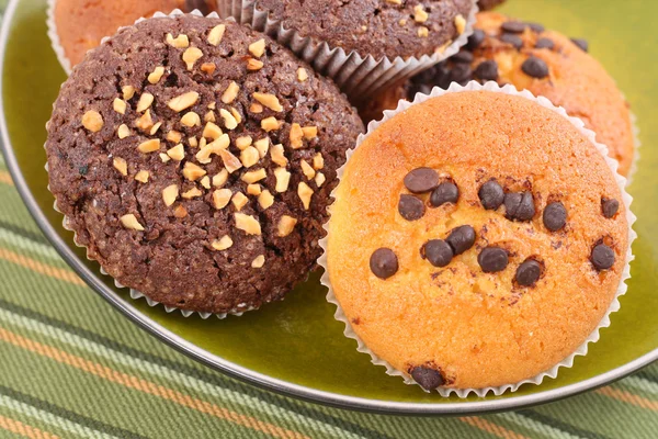 Assiette Muffins Chocolat Gros Plans — Photo