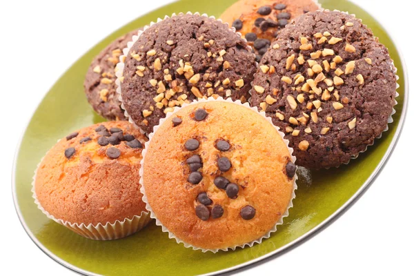 Prato Muffins Chocolate Close Ups Isolado — Fotografia de Stock