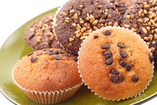 Placa Muffins Chocolate Primeros Planos Aislados Blanco —  Fotos de Stock
