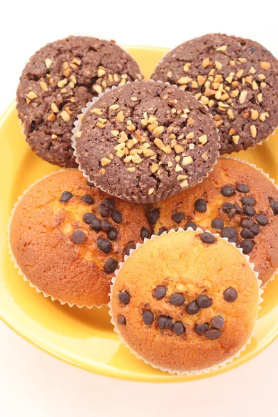 Tallrik Choklad Muffins Närbilder — Stockfoto