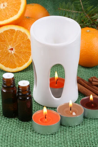 Tökéletes Téli Aromaterápiás Gyertyák Narancs — Stock Fotó