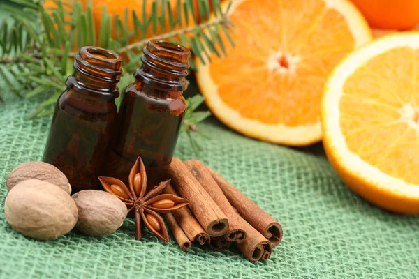 Aromatherapie Perfect Voor Wintertijd Kaarsen Sinaasappelen — Stockfoto