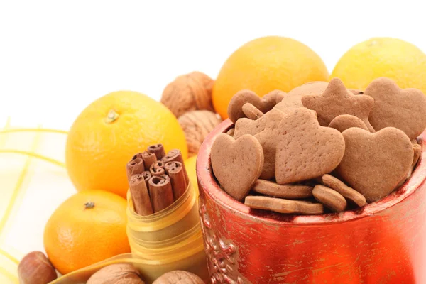 Bowl Delicious Gingerbreads Some Fruits — Stock Photo, Image