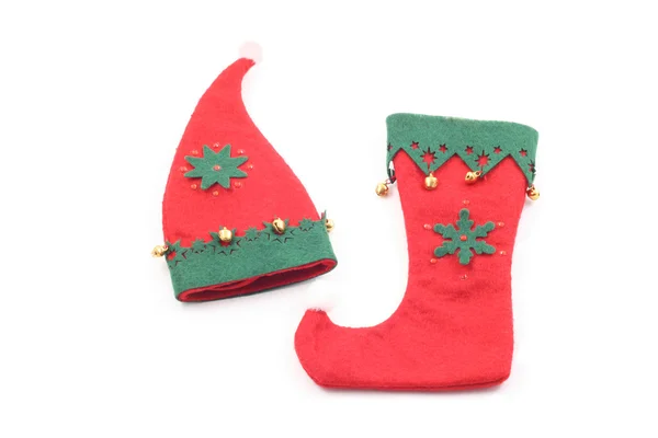 Chapéu e sapato de Natal — Fotografia de Stock