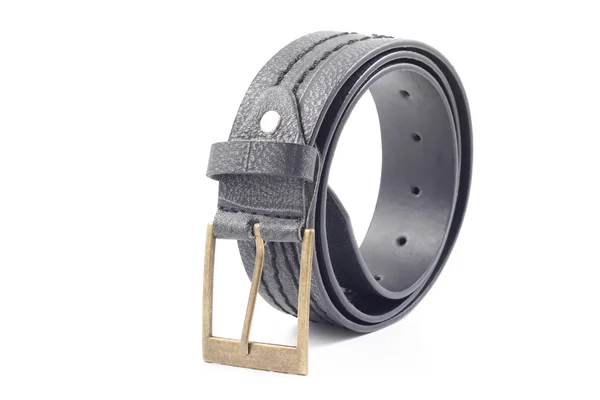 Cinturón Cuero Negro Aislado Sobre Fondo Blanco — Foto de Stock