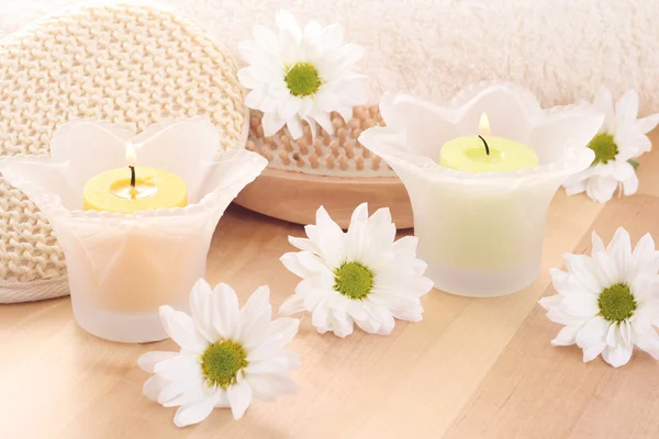 Beauty Treatment Towel Candles Flower Everything You Need Have Some — Stock Photo, Image