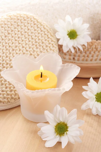 Kosmetické Ošetření Ručník Svíček Květin Vše Potřebujete Nějaké Relaxovat — Stock fotografie