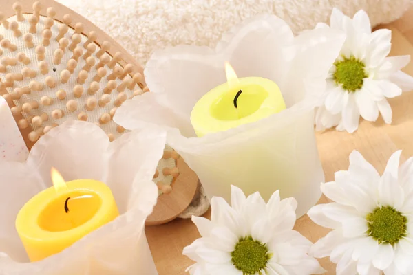 Kosmetické Ošetření Ručník Svíček Květin Vše Potřebujete Nějaké Relaxovat — Stock fotografie