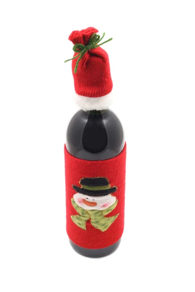 Butelka Wina Boże Narodzenie Białym Tle — Zdjęcie stockowe