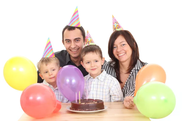 Familie Feiert Geburtstag Geburtstagstorte Und Jede Menge Spaß — Stockfoto