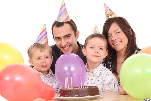 Familie Feiert Geburtstag Geburtstagstorte Und Jede Menge Spaß — Stockfoto