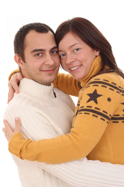 Mujer Hombre Felices Juntos Aislados Blanco — Foto de Stock