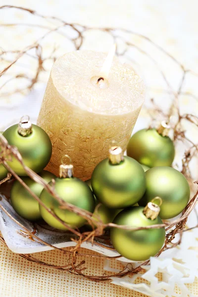Vela Navidad Con Bolas Verdes Navidad — Foto de Stock