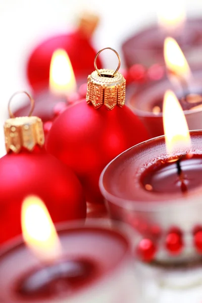 Close Ups Van Kerstballen Kaarsen Christmas Tijd — Stockfoto