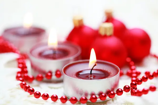 Primi Piani Palle Candele Natale Periodo Natalizio — Foto Stock