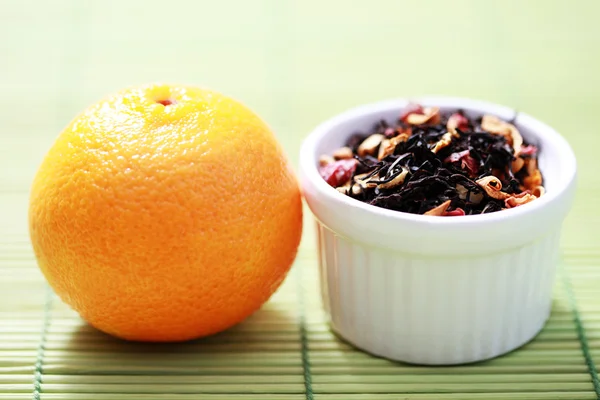 Bol Thé Mandarine Aux Fruits Frais Heure Thé — Photo