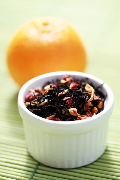 Mísa Mandarinka Čaj Čerstvým Ovocem Čas Čaj — Stock fotografie