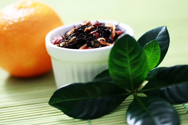 Mísa Mandarinka Čaj Čerstvým Ovocem Čas Čaj — Stock fotografie