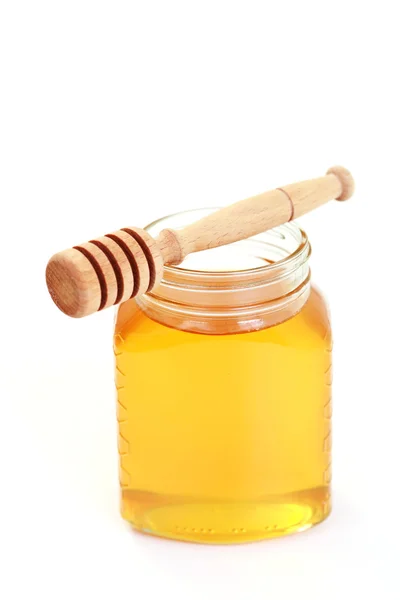Pot Met Honing Witte Achtergrond Zoete Voedsel — Stockfoto