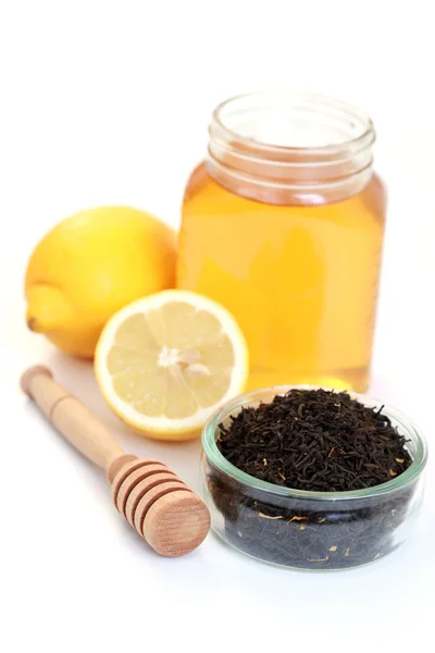 茶与蜂蜜和柠檬白 茶时间 — 图库照片
