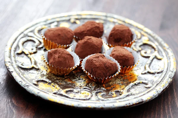 Finom Csokoládé Kézzel Készített Praliné Édes Étel — Stock Fotó
