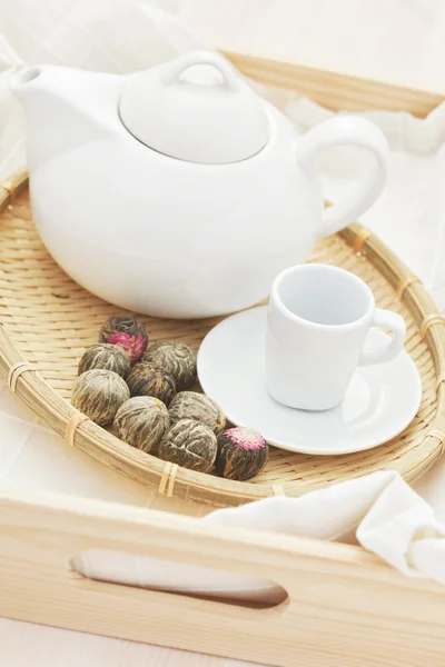 Teekanne Und Tasse Grüner Tee Tea Time — Stockfoto