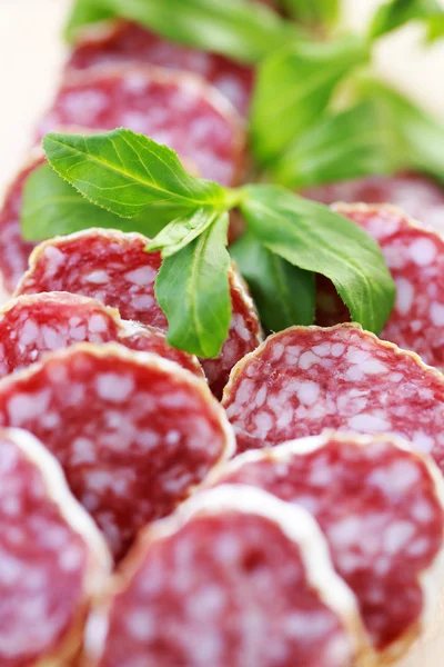 stock image close-ups of dried sausages - food and drink