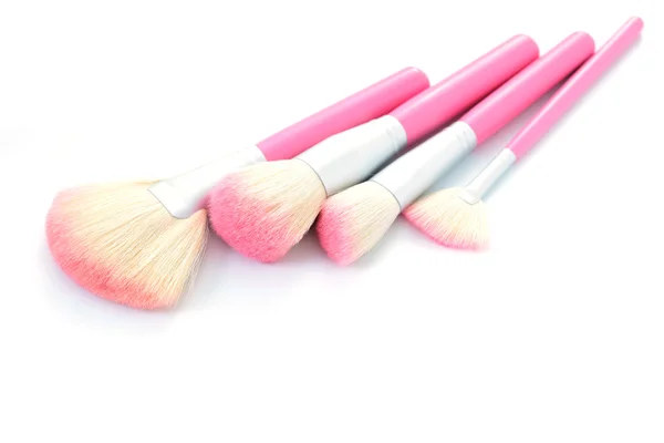 Escovas Maquiagem Rosa Isoladas Fundo Branco Tratamento Beleza — Fotografia de Stock
