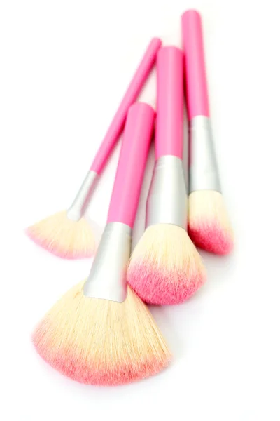 Roze Make Borstels Geïsoleerd Witte Achtergrond Schoonheidsbehandeling — Stockfoto
